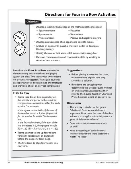 Dice Activities for Mathematical Thinking