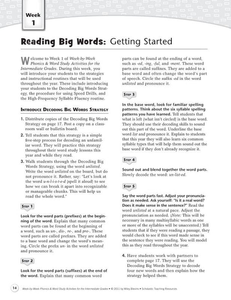 Week-by-Week Phonics & Word Study Activities for the Intermediate Grades