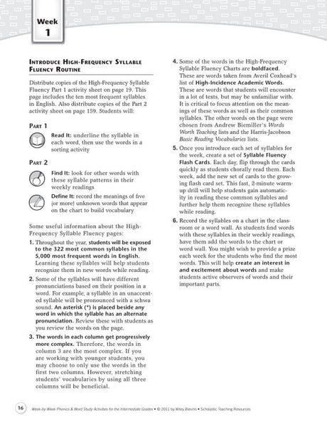 Week-by-Week Phonics & Word Study Activities for the Intermediate Grades