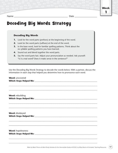 Week-by-Week Phonics & Word Study Activities for the Intermediate Grades
