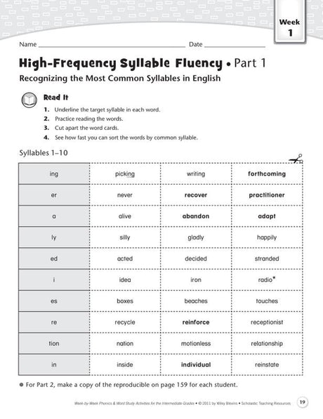 Week-by-Week Phonics & Word Study Activities for the Intermediate Grades