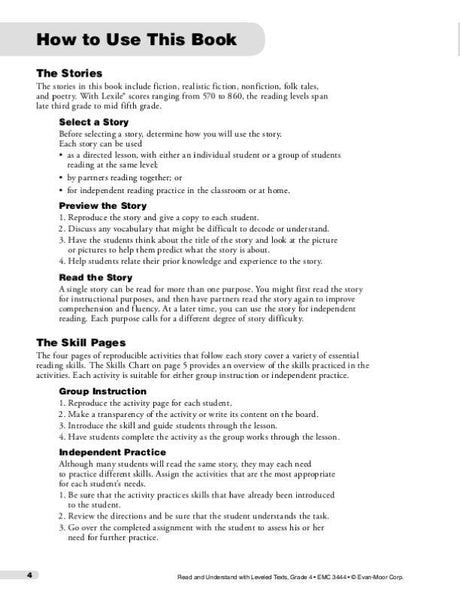 Read & Understand with Leveled Texts, Grade 4