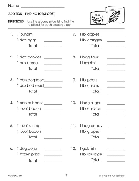 Remedia Publications Real Life Math Series: Market Math Activity Book