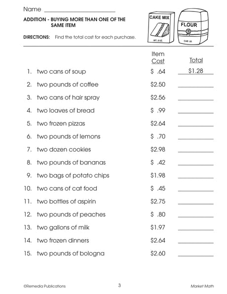 Remedia Publications Real Life Math Series: Market Math Activity Book
