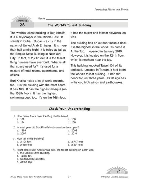 Daily Warm-Ups: Nonfiction Reading Grade 3