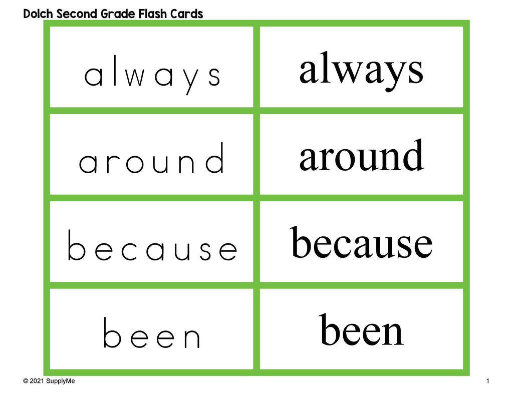Second Grade Sight Word Flash Cards 5 Variations All 46 Dolch 2nd Gr