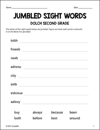 Second Grade Sight Words Bundle - Dolch 2nd Grade Sight Word Worksheets, Printables, Flash Cards, And More - 24 Activities