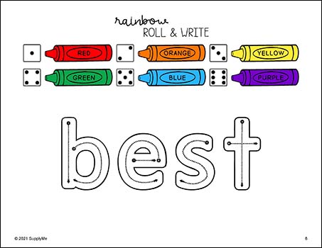 Sight Word Worksheets - Rainbow Roll And Write, Includes All 220 Dolch Sight Words, 3 Variations, Grades PreK-3
