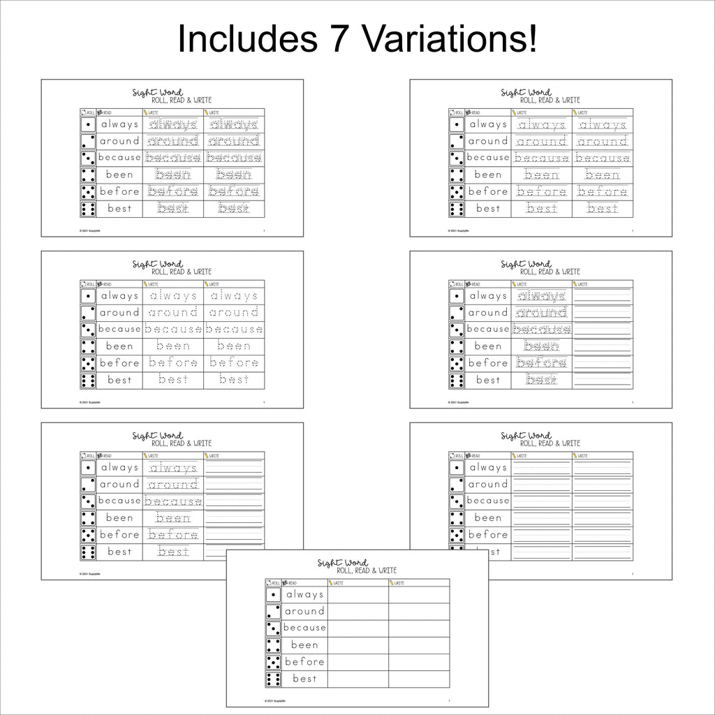 Second Grade Sight Word Worksheets - Roll, Read, And Write, 7 Variations, All 46 Dolch 2nd Grade Sight Words, 56 Total Pages