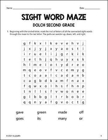 Second Grade Sight Words Worksheets - Sight Word Maze, All 46 Dolch 2nd Grade Sight Words
