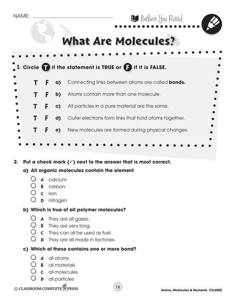 Matter & Energy Series Atoms Molecules & Elements