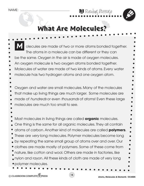 Matter & Energy Series Atoms Molecules & Elements