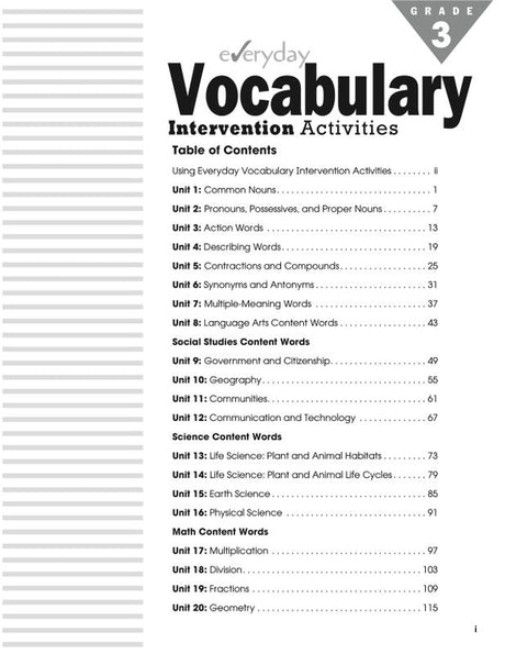 Everyday Vocabulary Intervention Activities, Grade 3