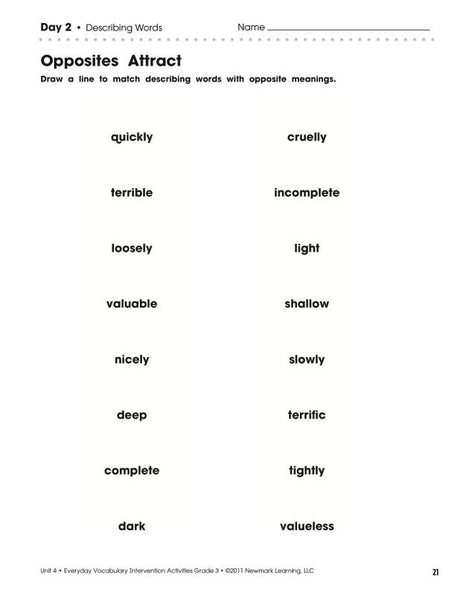 Everyday Vocabulary Intervention Activities, Grade 3