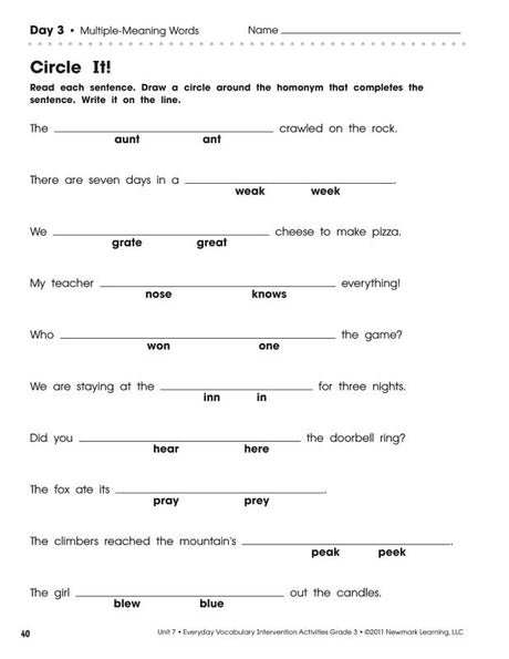 Everyday Vocabulary Intervention Activities, Grade 3