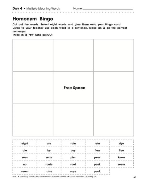 Everyday Vocabulary Intervention Activities, Grade 3