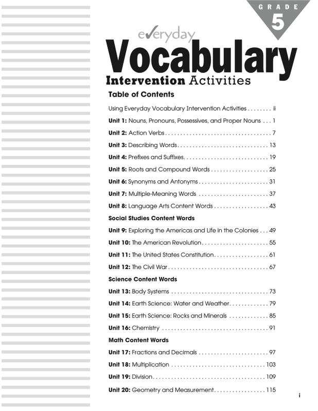 Everyday Vocabulary Intervention Activities Gr 5 