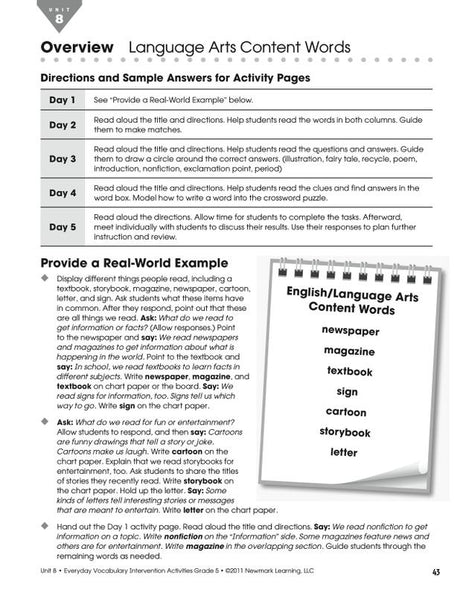 Everyday Vocabulary Intervention Activities Gr 5 