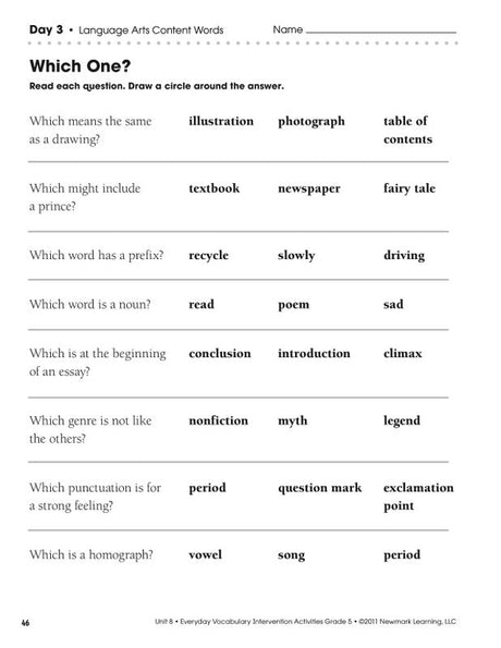 Everyday Vocabulary Intervention Activities Gr 5 