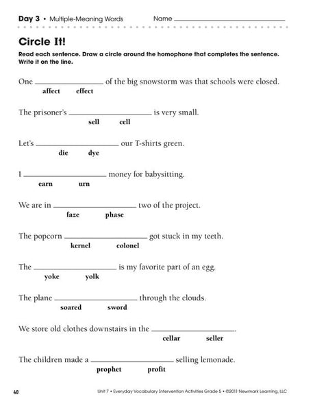 Everyday Vocabulary Intervention Activities Gr 5 