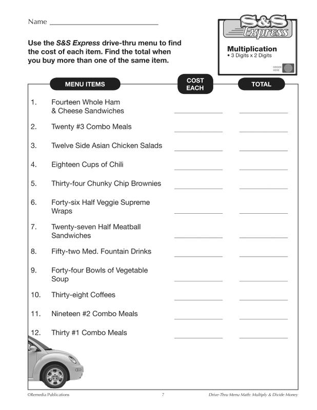 Remedia Publications Drive-Thru Menu Math Activity Book: Multiply ...