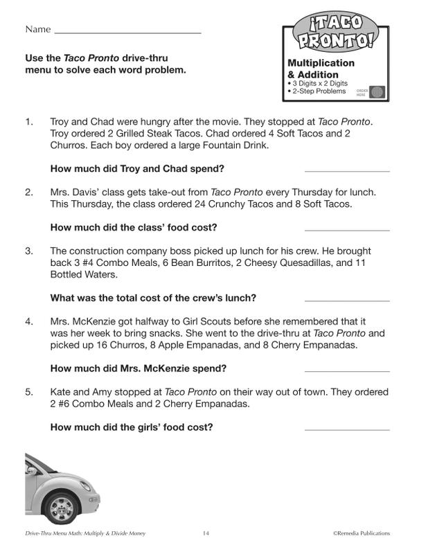 Remedia Publications Drive-Thru Menu Math Activity Book: Multiply ...