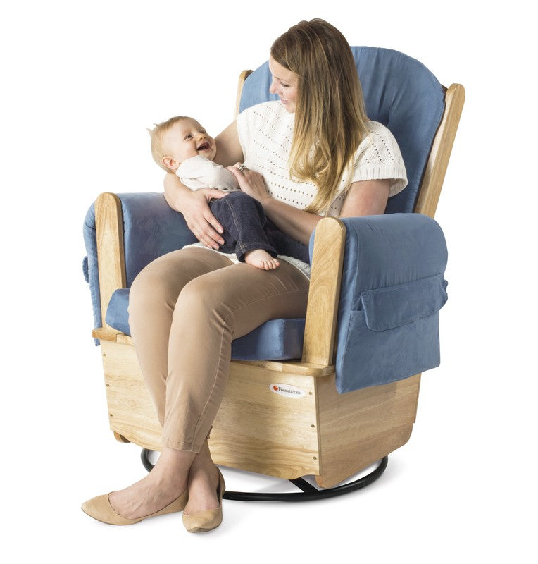 SafeRocker™ Swivel Glider, Natural Base with Blue Cushions