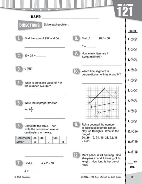 180 Days Of Math, 6th Grade