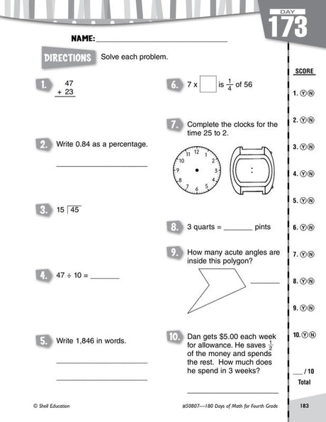 180 Days Of Math Gr 4