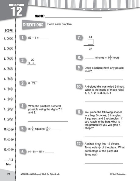180 Days Of Math Gr 5