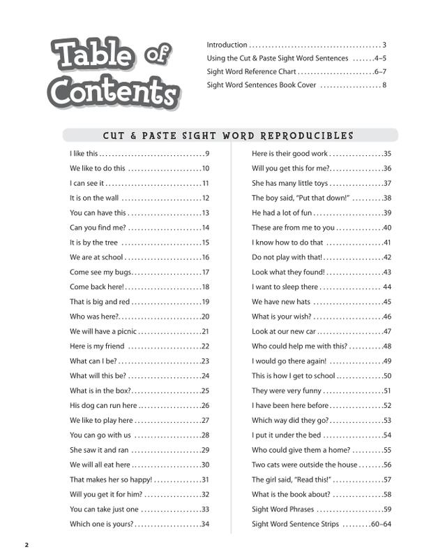 Cut & Paste Sight Word Sentences