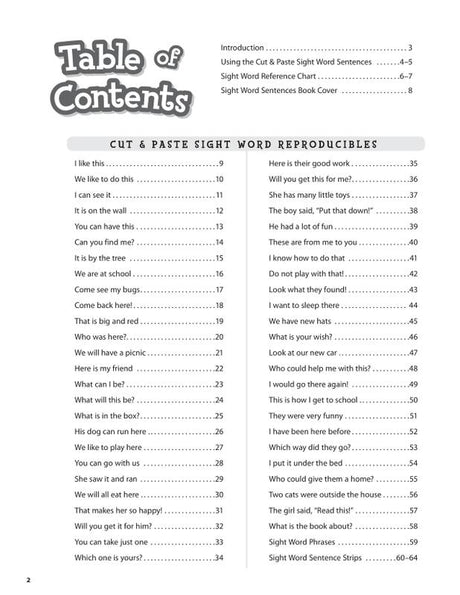 Cut & Paste Sight Word Sentences