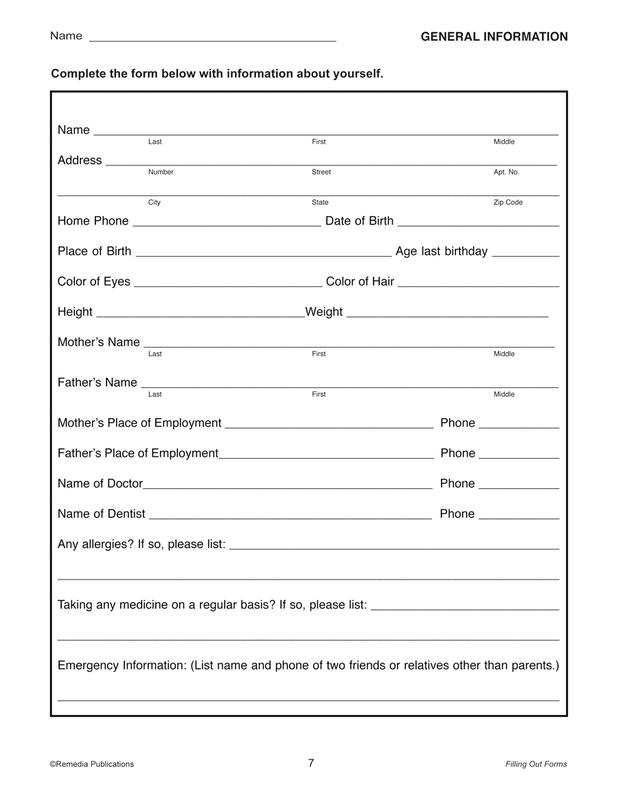 Remedia Publications Life Skills Activity Book: Filling Out Forms