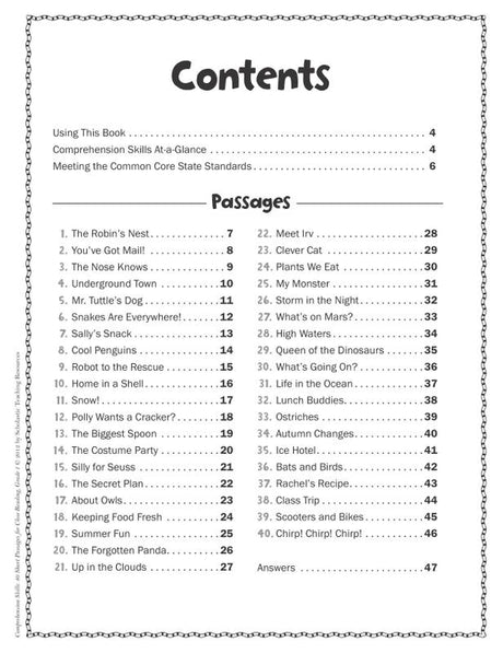 Comprehension Skills: 40 Short Passages for Close Reading: Grade 1
