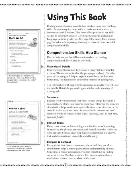 Comprehension Skills: 40 Short Passages for Close Reading: Grade 1