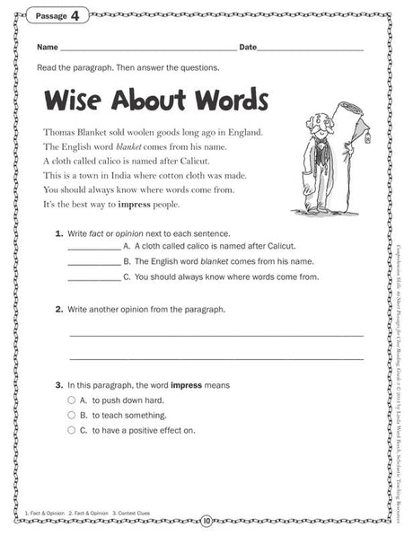 Comprehension Skills: 40 Short Passages for Close Reading: Grade 3