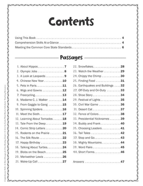 Comprehension Skills: 40 Short Passages for Close Reading: Grade 4