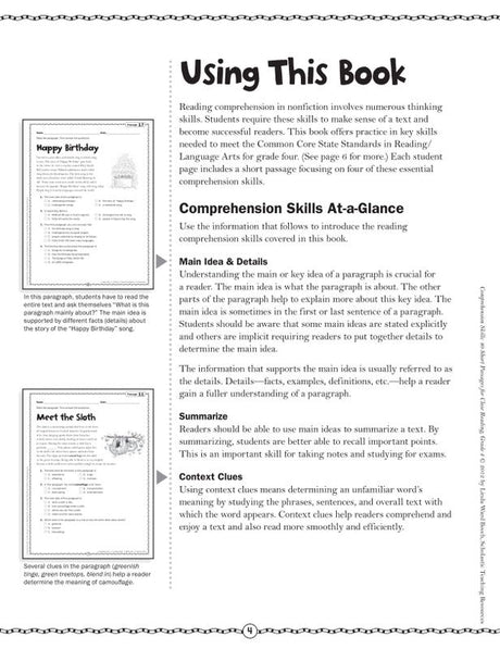 Comprehension Skills: 40 Short Passages for Close Reading: Grade 4