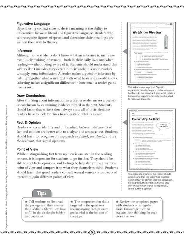Scholastic Comprehension Skills: 40 Short Passages for Close Reading ...