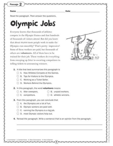 Comprehension Skills: 40 Short Passages for Close Reading: Grade 4