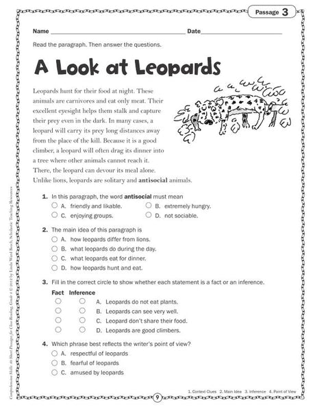 Comprehension Skills: 40 Short Passages for Close Reading: Grade 4