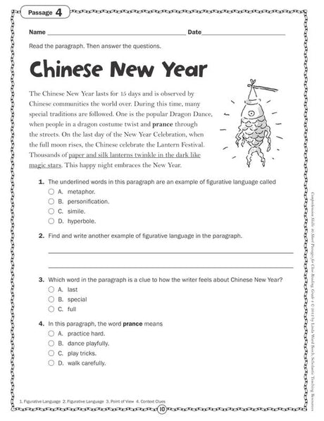 Comprehension Skills: 40 Short Passages for Close Reading: Grade 4