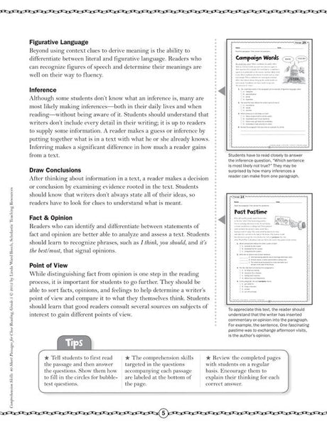 Comprehension Skills: 40 Short Passages for Close Reading: Grade 5