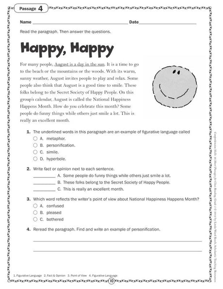 Comprehension Skills: 40 Short Passages for Close Reading: Grade 5