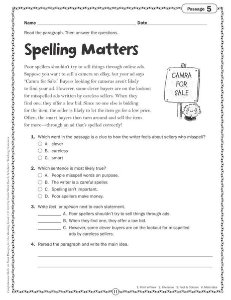 Comprehension Skills: 40 Short Passages for Close Reading: Grade 5