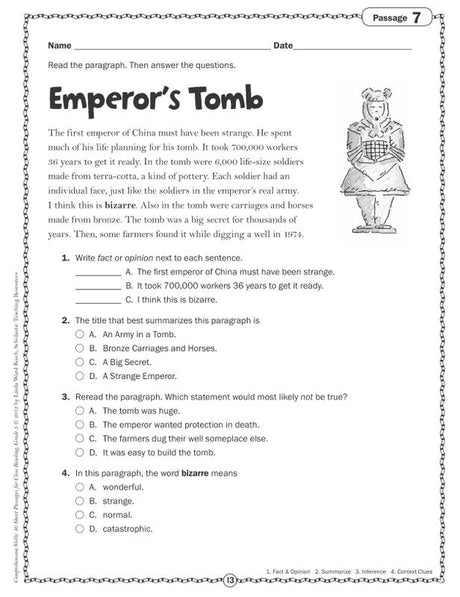 Comprehension Skills: 40 Short Passages for Close Reading: Grade 5