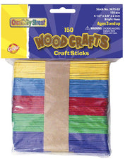 Wooden Craft Sticks - 150 Pieces Bright Hues