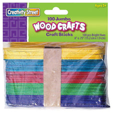 Jumbo Wood Craft Sticks - Bright - 100 Pieces