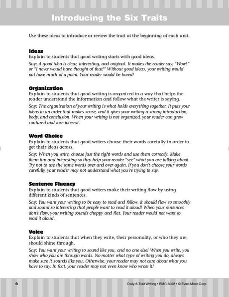 Daily 6-Trait Writing, Grade 8