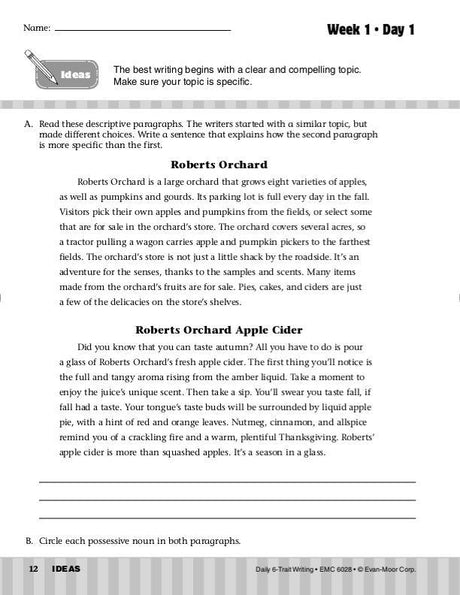 Daily 6-Trait Writing, Grade 8